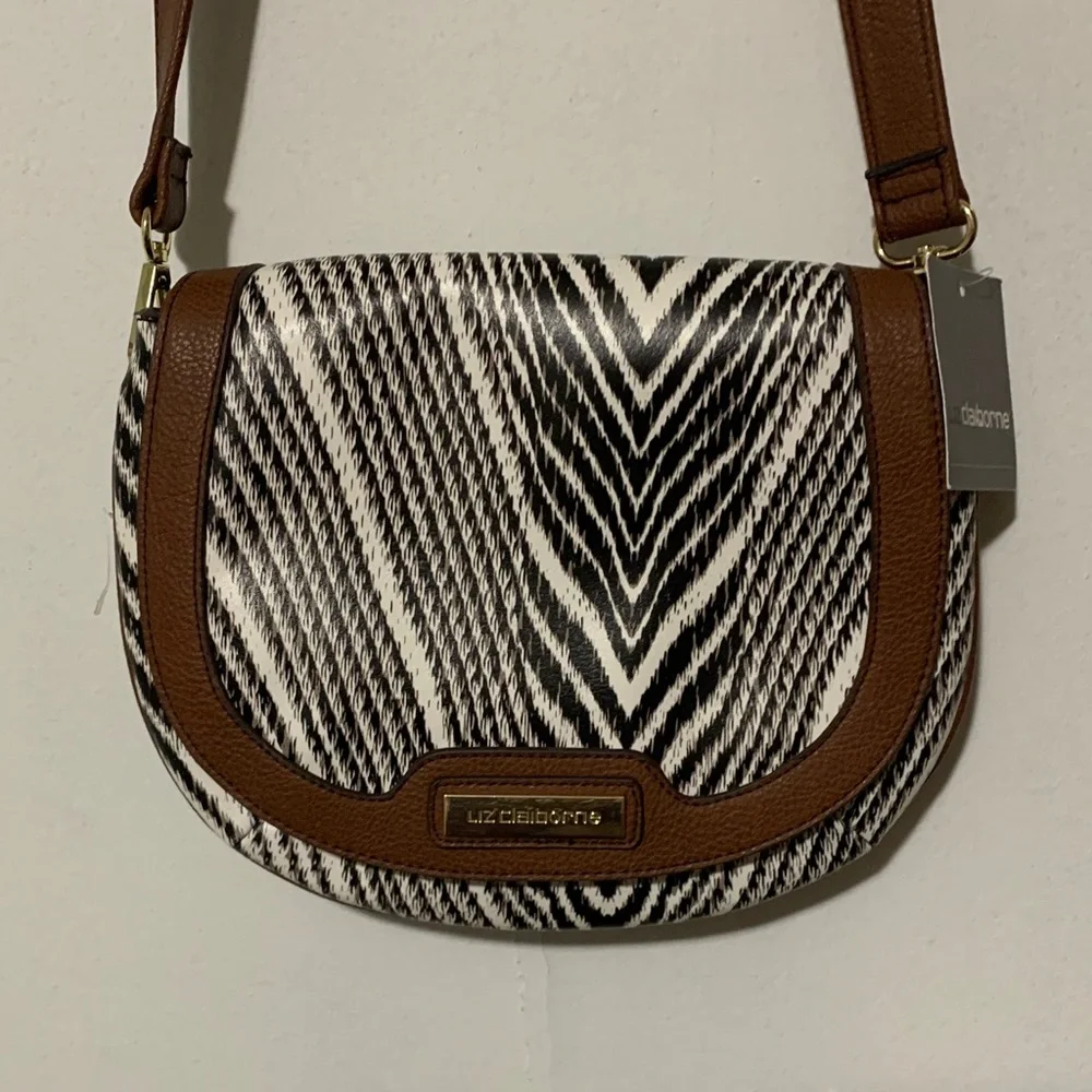 Liz Claiborne Black and White Zebra Striped Patterned Crossbody Bag NWT